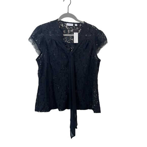 NWT New York and Company Black Blouse with Front Bow - Picture 1 of 4